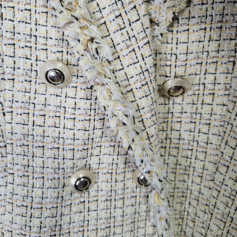 SOLD Zara Tweed Cropped Blazer Sz M Butter Yellow Double Breasted Preppy - Picture 10 of 13